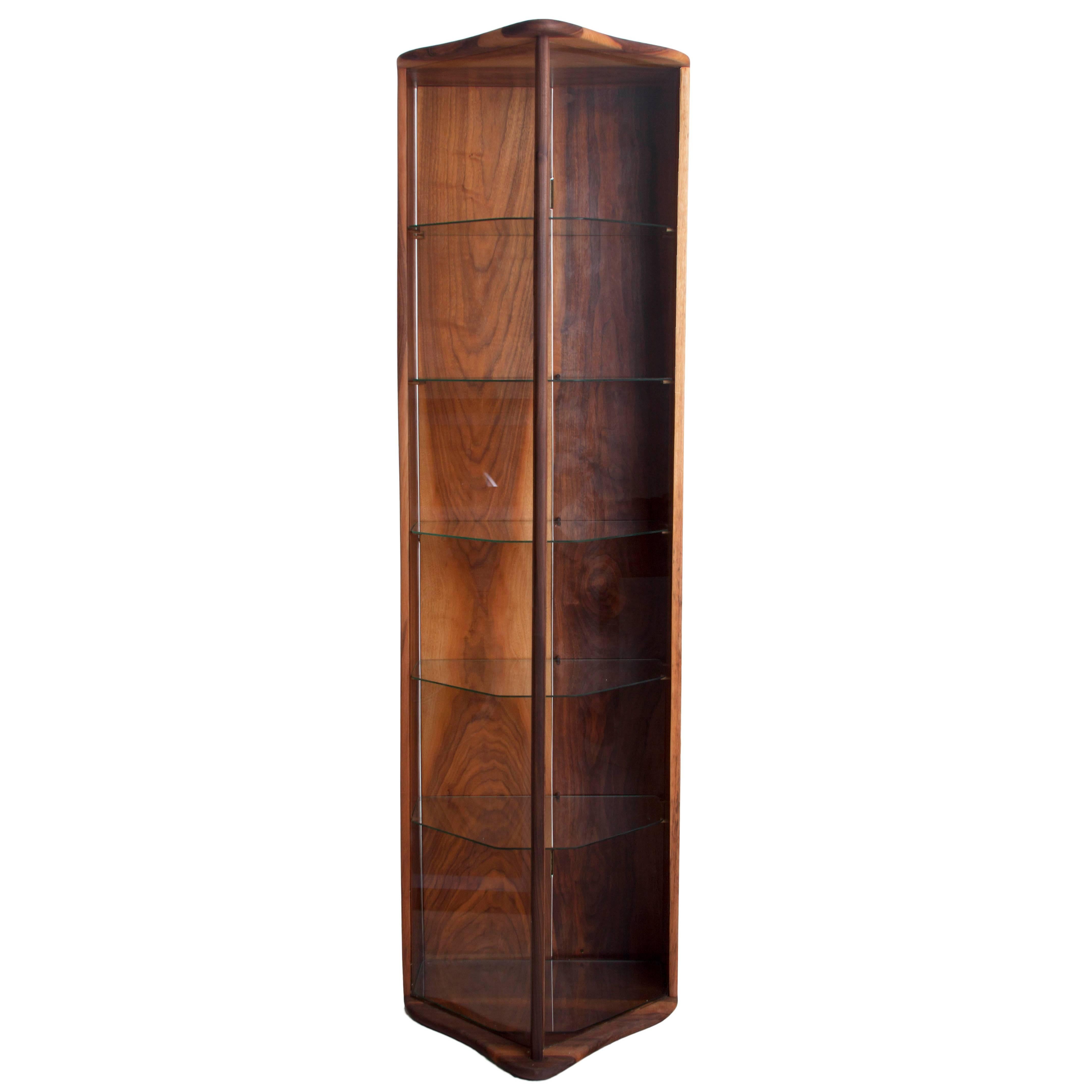 Mid-Century Modern Angular Walnut Curio Cabinet For Sale