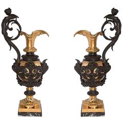 French 19th Century Renaissance St. Patinated Bronze and Ormolu Ewers 12