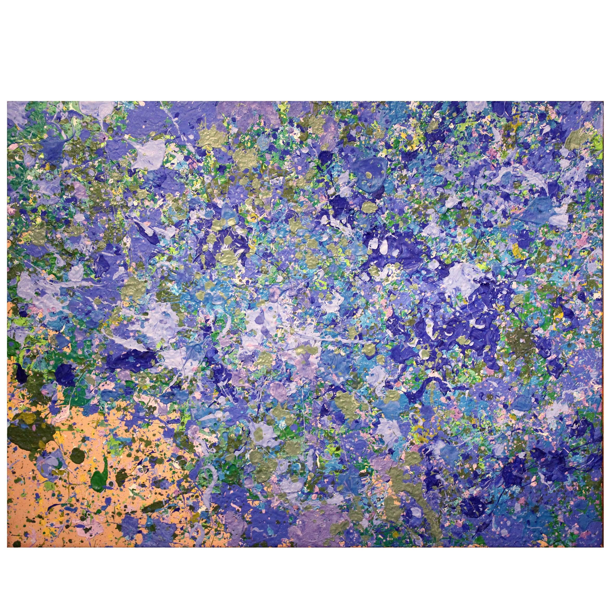 Walasse Ting Abstract Oil Painting - Little Flowers Under Moonlight 1968