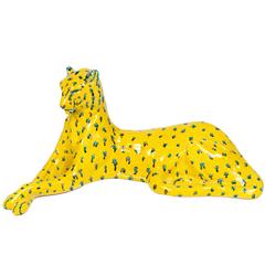 Retro Elegant Bright Yellow Glazed Ceramic Figure of a Cheetah