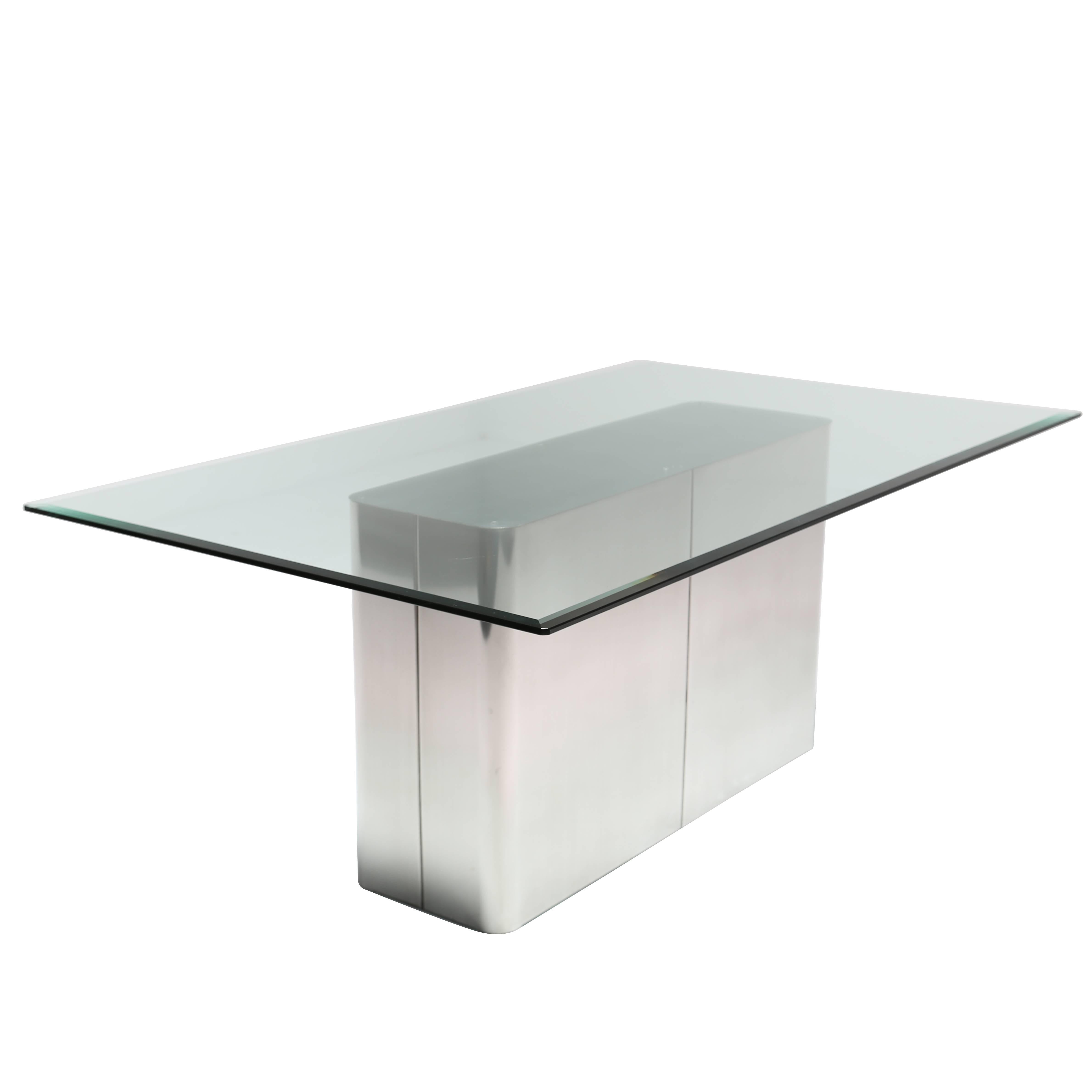 Milo Baughman chrome and glass dining table. For Sale