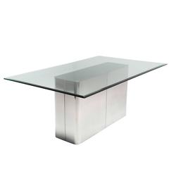 Milo Baughman chrome and glass dining table.