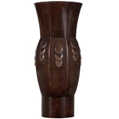 A Signed Japanese Octagonal Patinated Bronze Vase 12