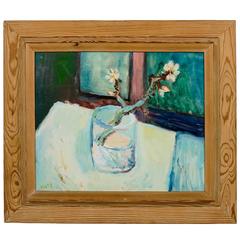 Still Life Depicting a Branch of Prununs Blossom in a Vase by Felix Hatz