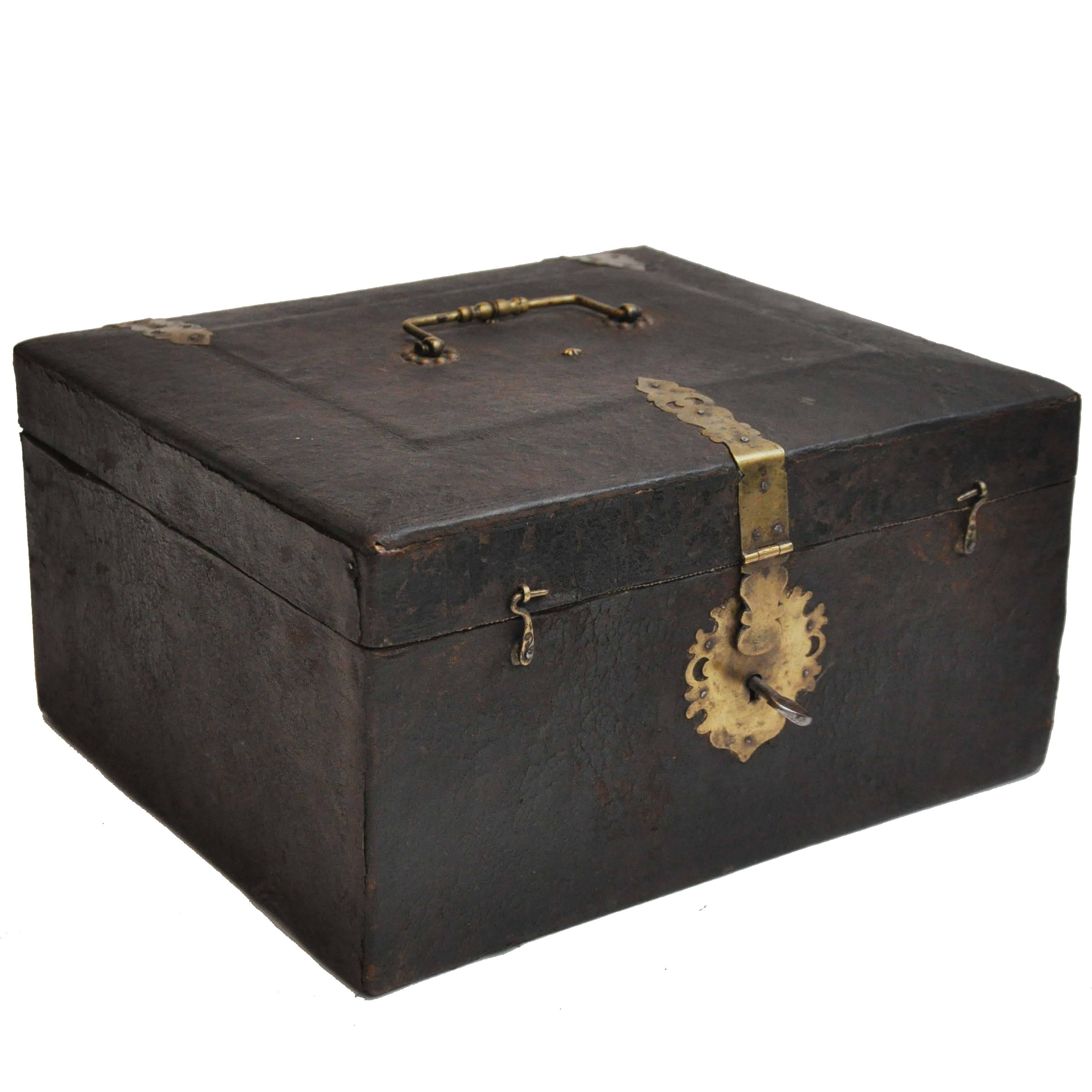 19th Century Leather and Brass Decorative Box from Germany