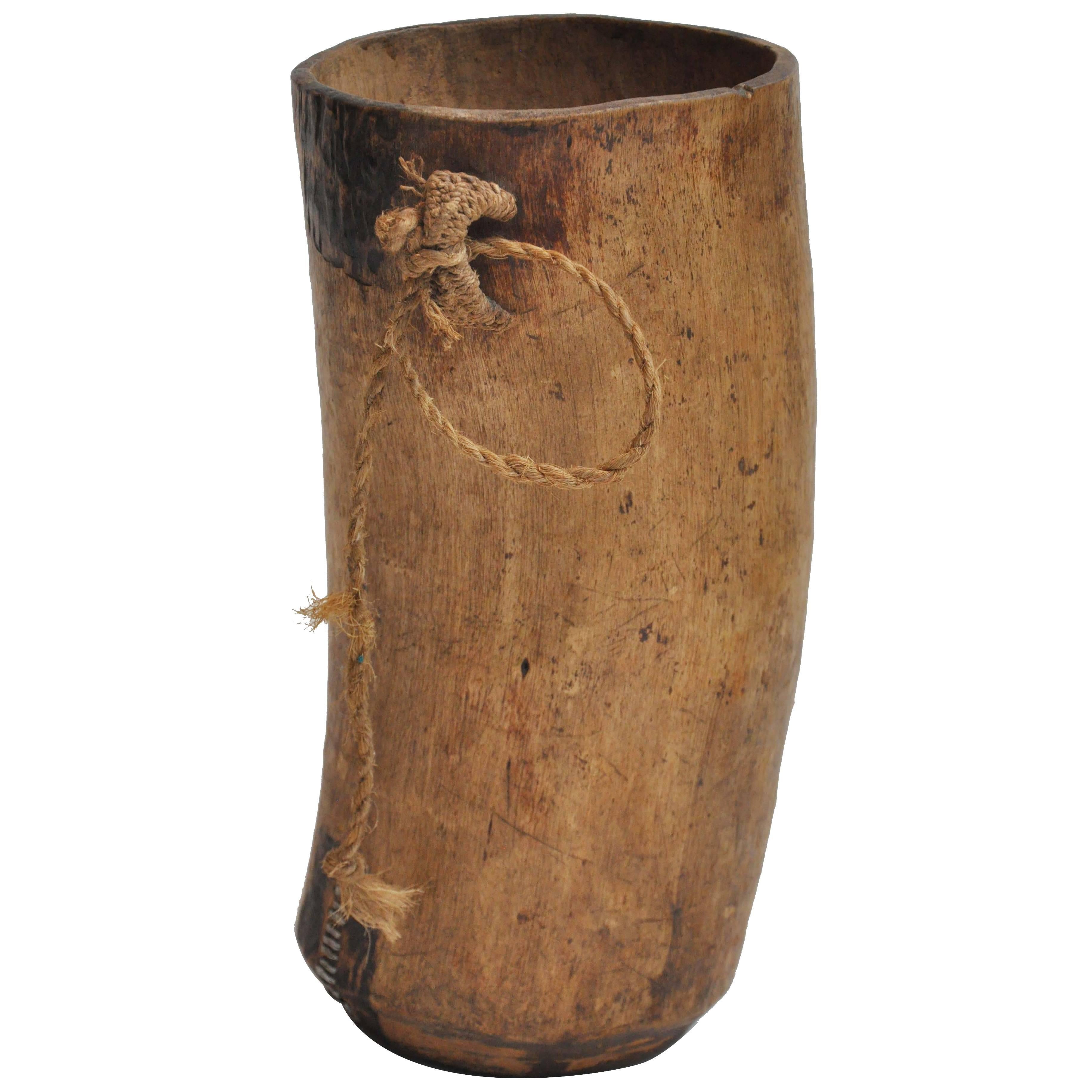 Early 20th Century African Milk Jug in Wood With Metal Repair