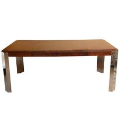 Pace Burled Wood and Stainless Steel Dining Table/ Game Table 1