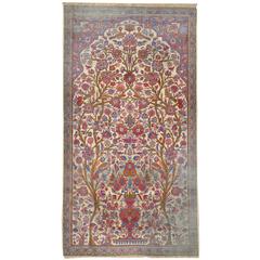 Antique Distressed Persian Kashan Silk Rug
