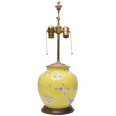 Chinese Yellow Mellon Shaped Table Lamp with Floral Decoration