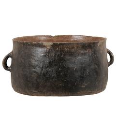 Antique Spanish Colonial Pot from the Mid-19th Century, Wide Mouth and Two Handles