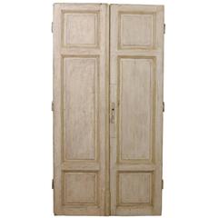 Antique Pair of Tall French Doors from the Mid-19th Century with Grey Green Finish