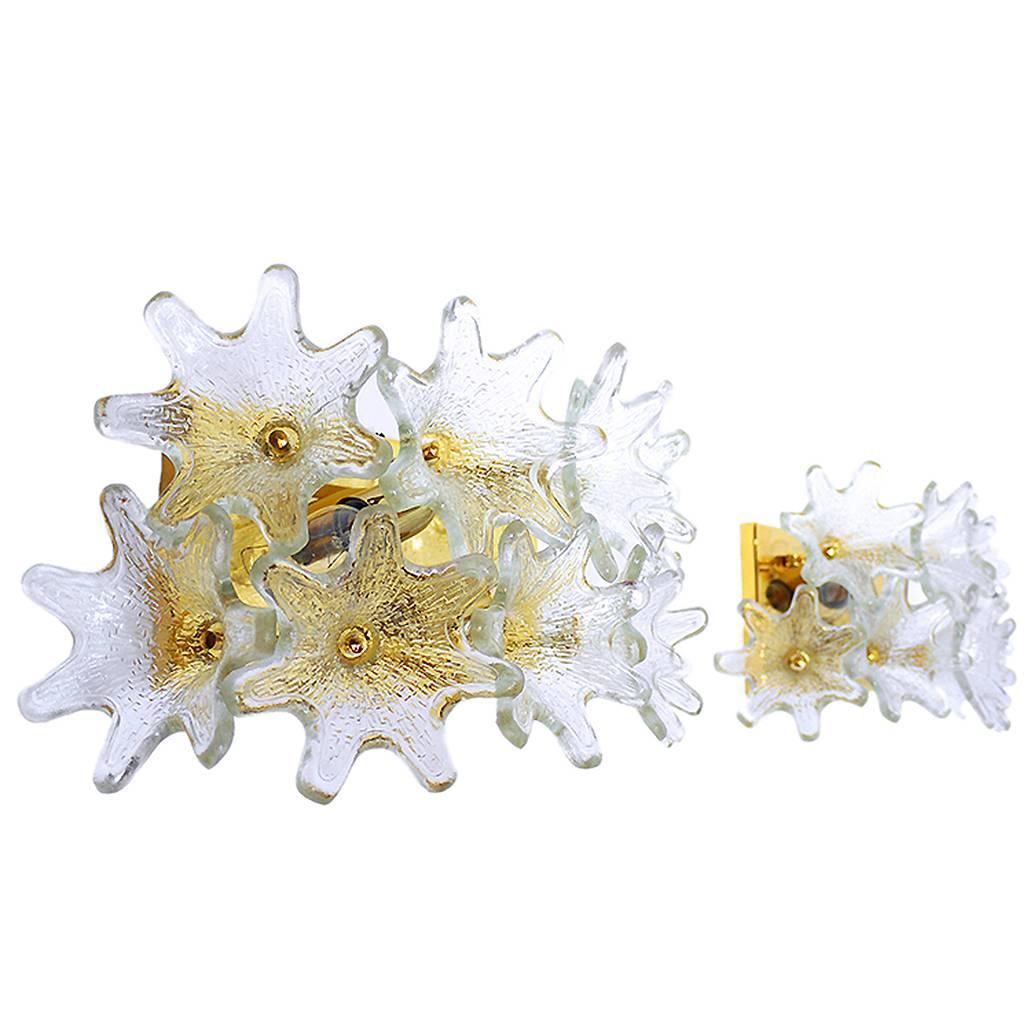 Murano Glass Flower Sputnik Wall Sconces by Venini for VeArt Italy, 1960s