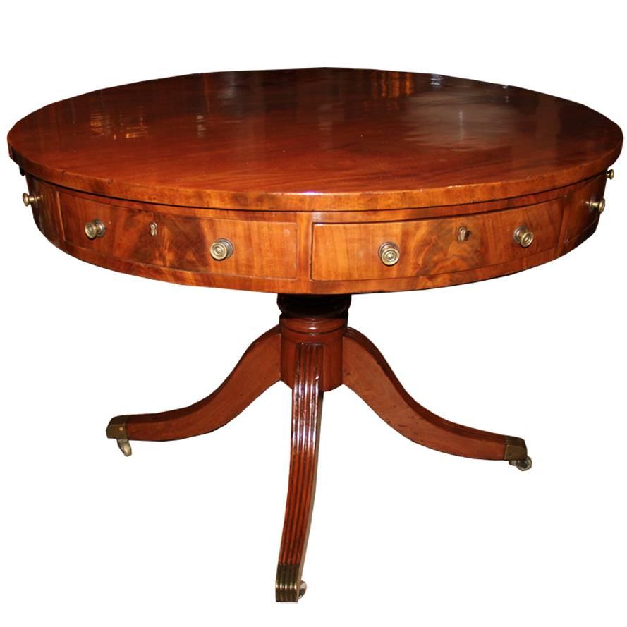 19th Century English Mahogany Drum Table For Sale