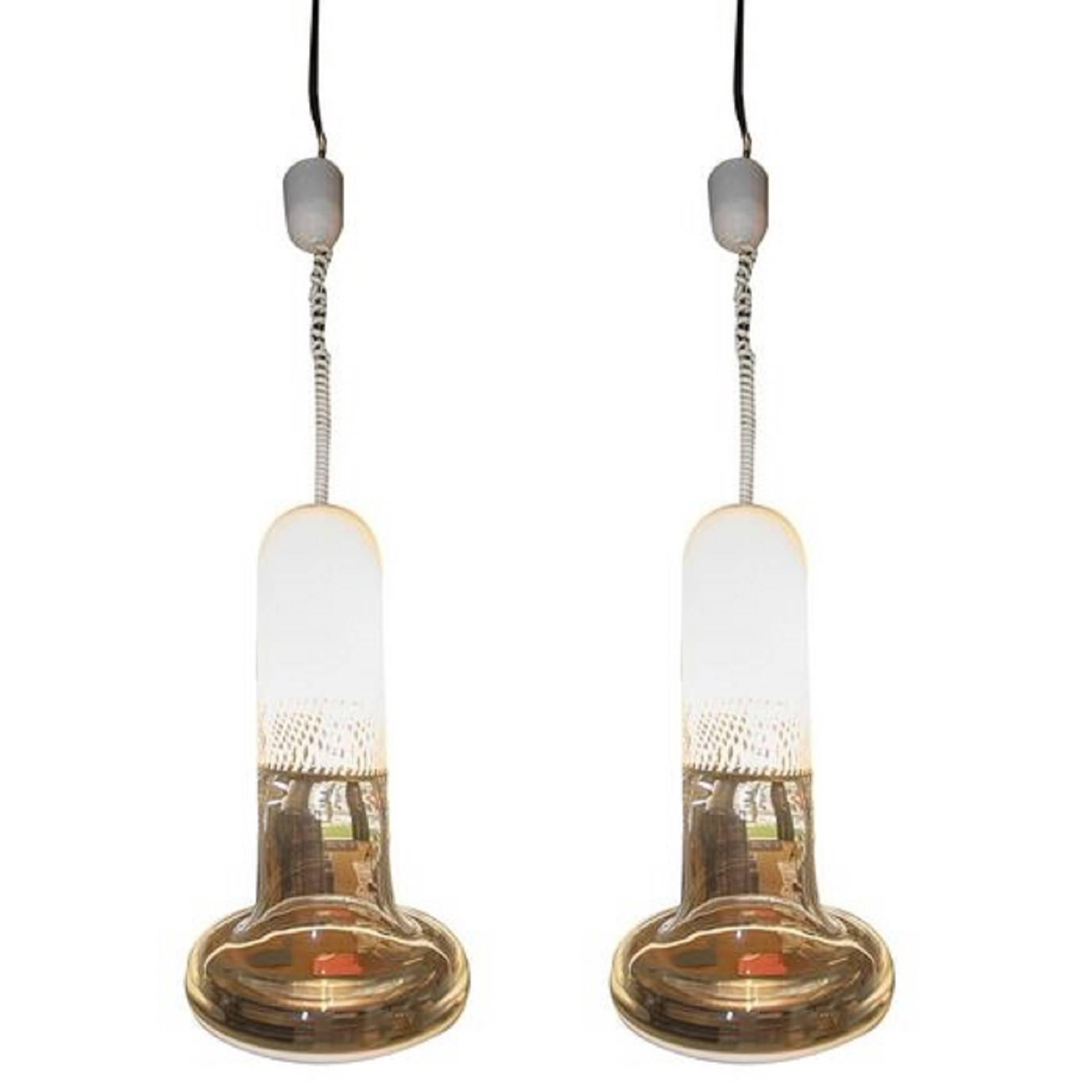 Pair of Mid-Century Murano Glass Ceiling Lamps by VeArt, Venice, Italy, 1960s For Sale