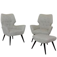 Pair of Elegant Italian Chairs with Foot Stool