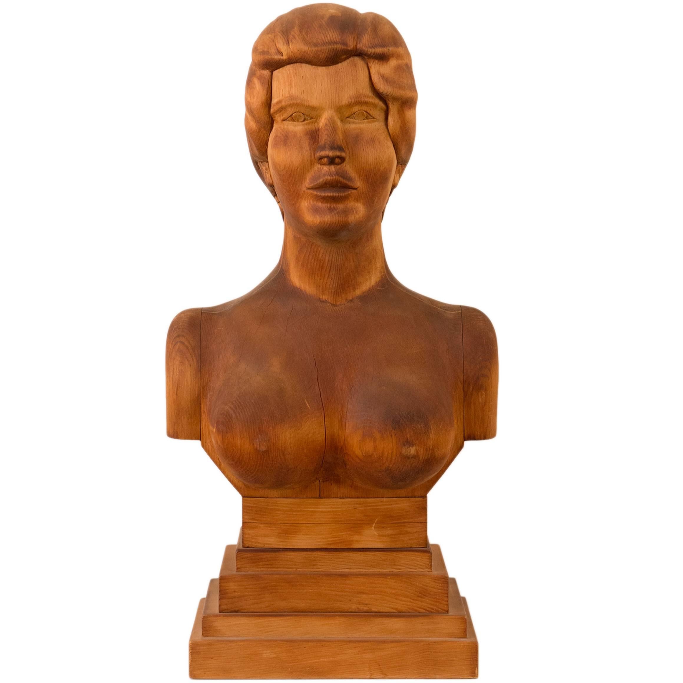 Carved Wooden Portrait Bust For Sale