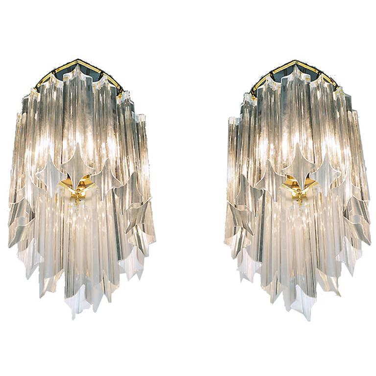 Pair of Novaresi Wall Sconces Crystals & Gilt Brass, Italy 1970s