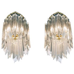 Vintage Pair of Novaresi Wall Sconces Crystals & Gilt Brass, Italy 1970s