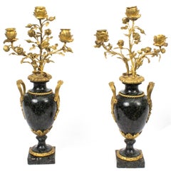19th Century Pair of Ormolu Verde Antico Marble Candelabra