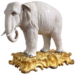 White Porcelain Elephant, 19th Century, probably SAMSON, Ormolu Bronze