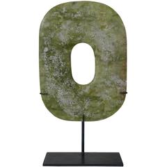 Decorative Jade Style Green Stone Disc Sculpture, Contemporary Chinese