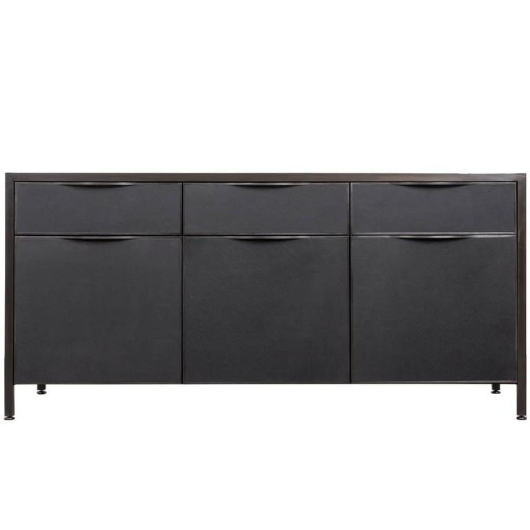 Cairns Credenza by Uhuru Design, black leather, hand blackened steel