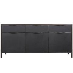 Cairns Credenza by Uhuru Design, black leather, hand blackened steel 10