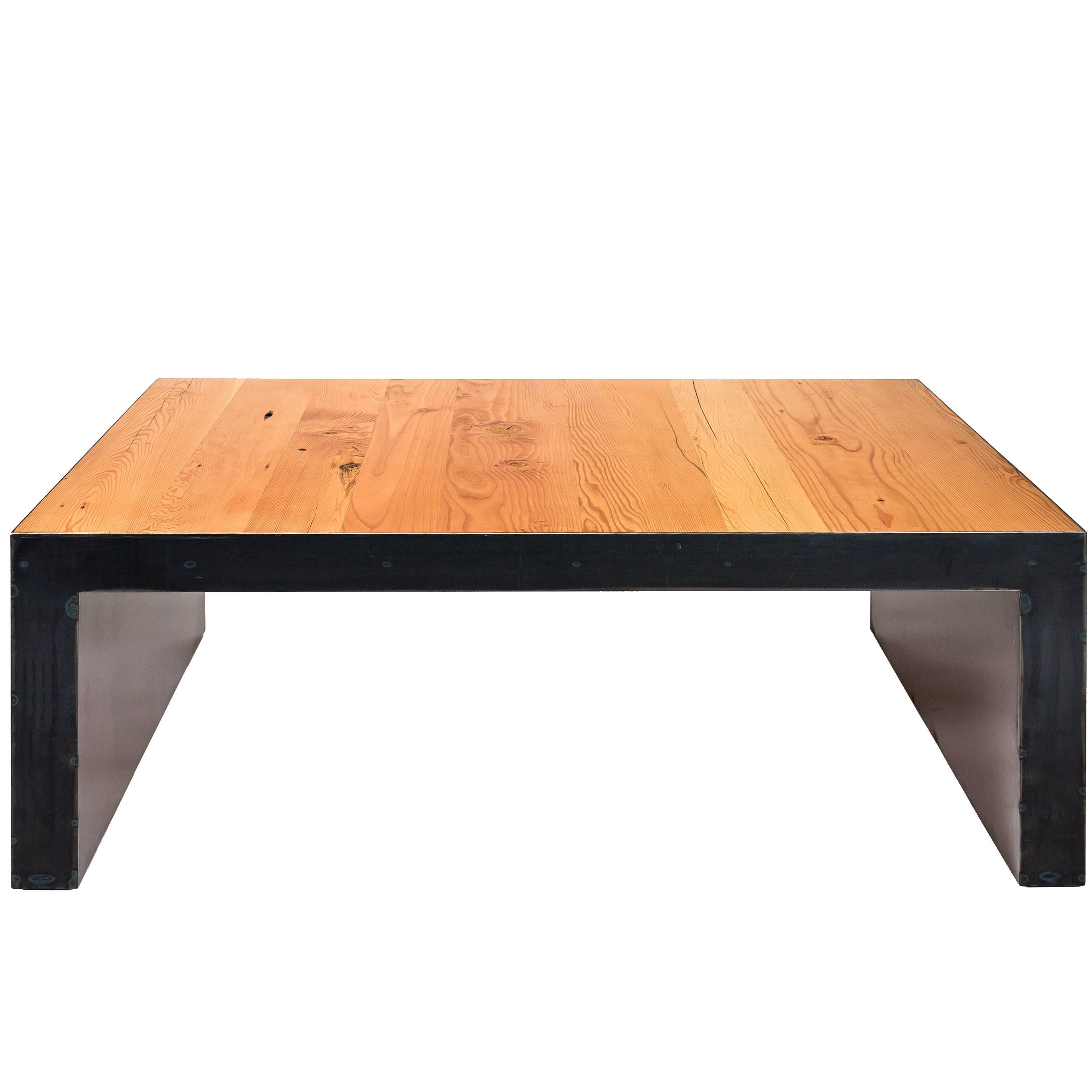  Minimal Modern Coffee Table Handmade w/ Reclaimed Montana Douglas Fir and Steel For Sale