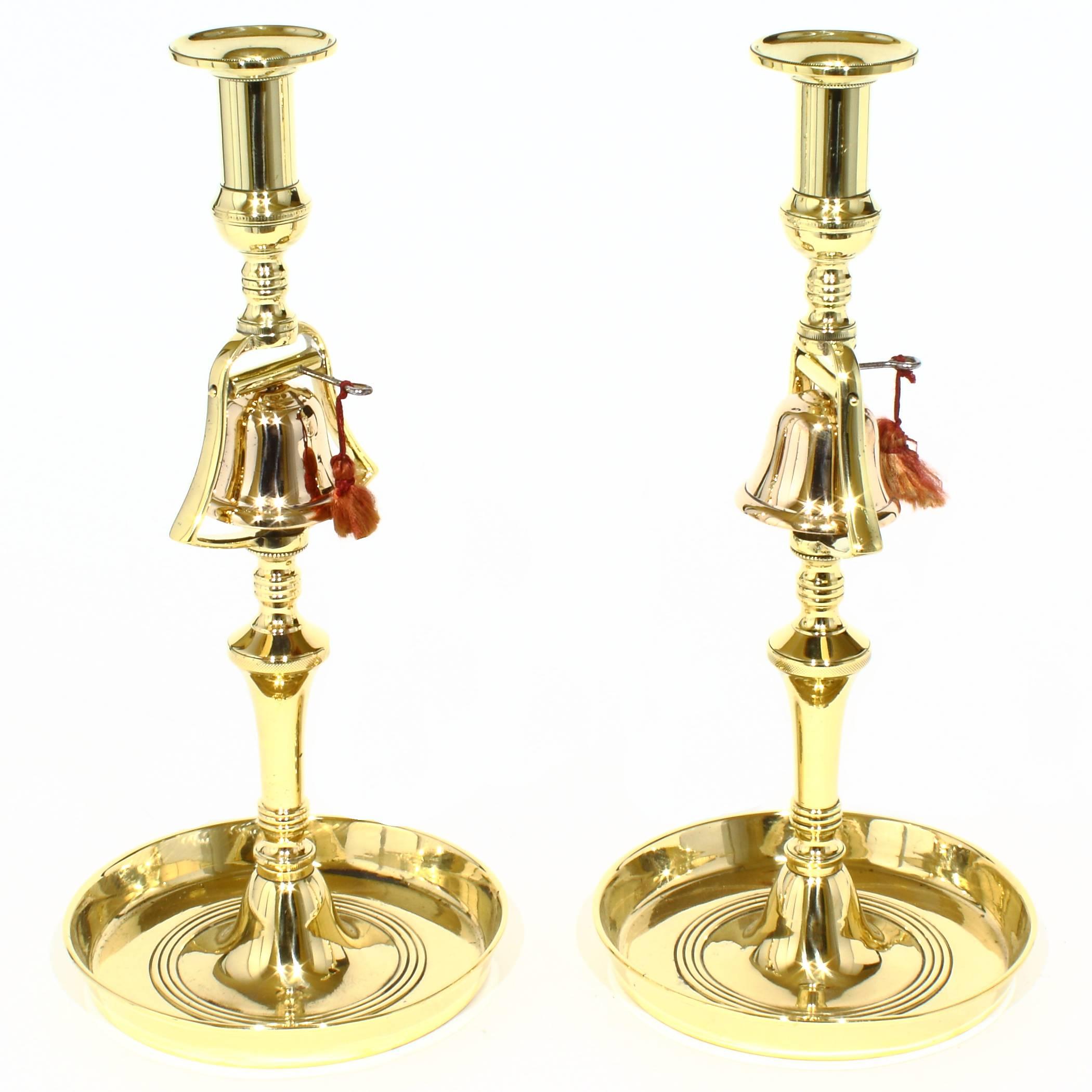 Pair of English Brass Bell Tavern Candlesticks, 19th Century For Sale