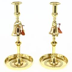 Pair of English Brass Bell Tavern Candlesticks, 19th Century