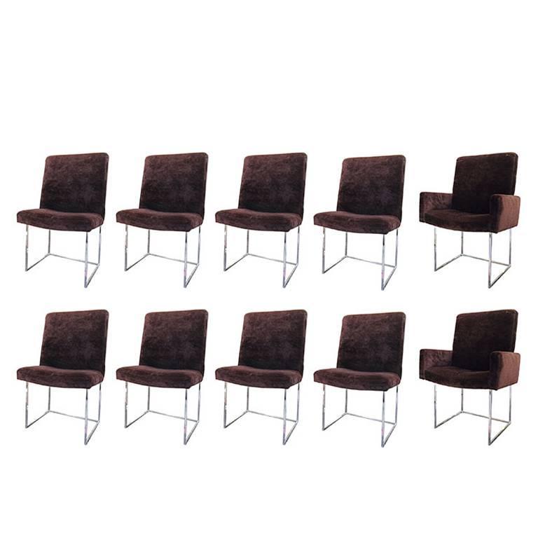 Set Of Ten Milo Baughman Brown Velvet And Chrome Dining Chairs At Set Of Ten Milo Baughman Brown Velvet And Chrome Dining Chairs For