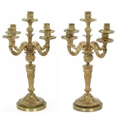 Excellent Pair of French Gilt Bronze Five-Light Candelabra Candle Sticks