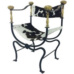 Italian Campaign Style Iron Cowhide Armchair