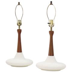 Pair of Pottery and Turned Walnut Table Lamps 8