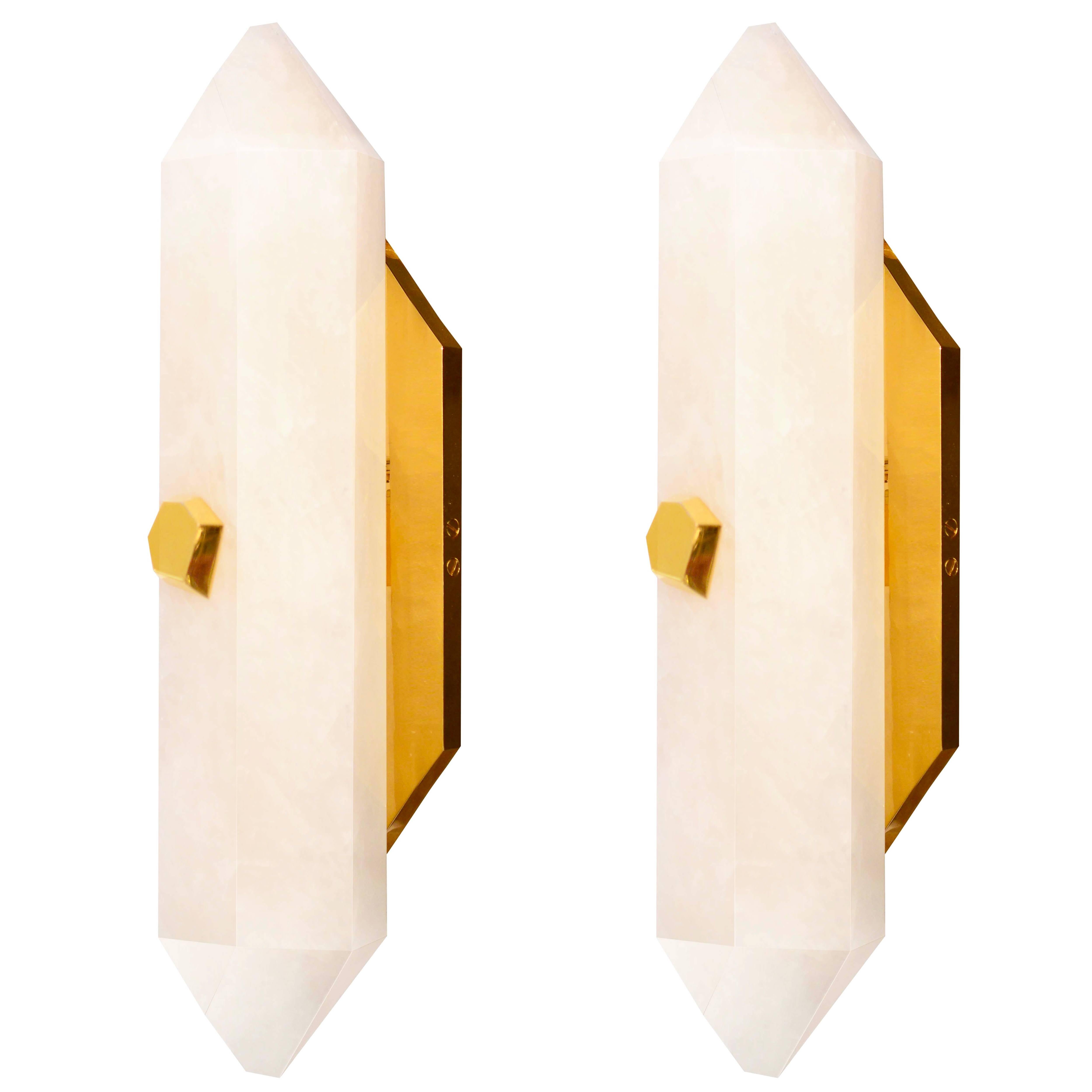 Pair of Diamond Form Rock Crystal Quartz Wall Sconces For Sale