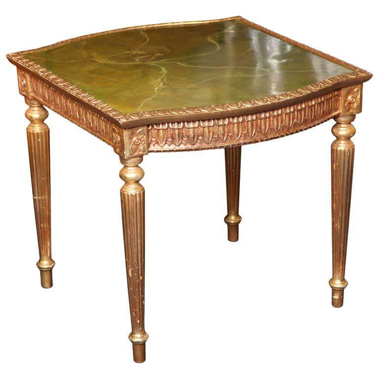 Modern Louis XVI Style Giltwood Table Painted Faux Marble Top