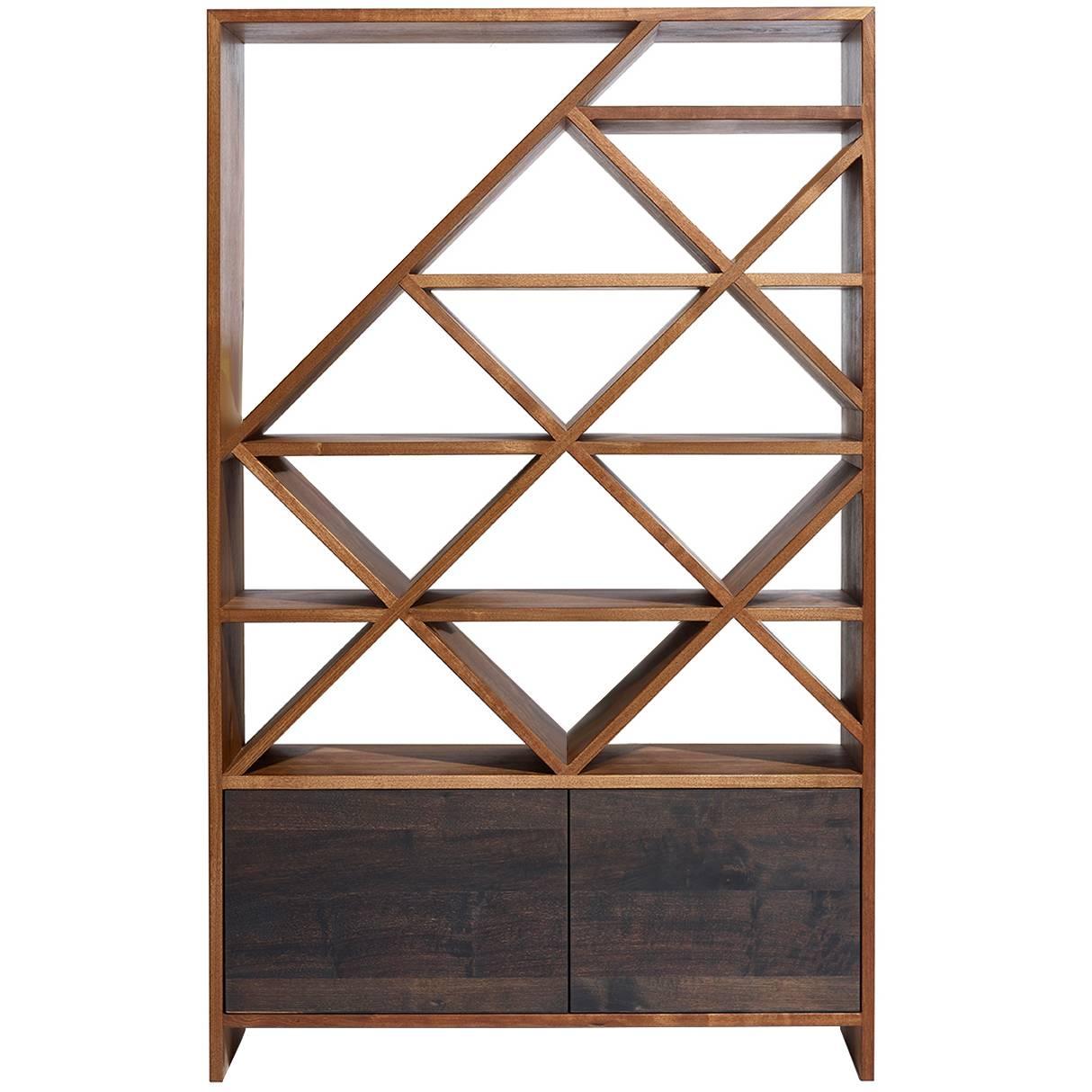 Hive Freestanding Bar Display Shelving Unit in Natural and Blackened Walnut For Sale