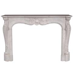 Opulent Louis XV Style Fireplace in White Carrara Marble, 19th Century