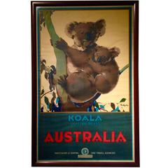 Antique Koala Native Bear Australian Travel Poster by James Northfield