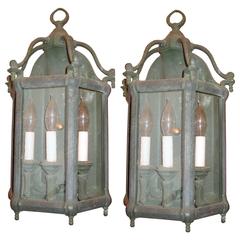 Antique Solid Cast Bronze English Wall Lantern