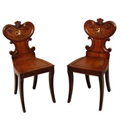 Antique Pair of English Regency Mahogany Hall Chairs