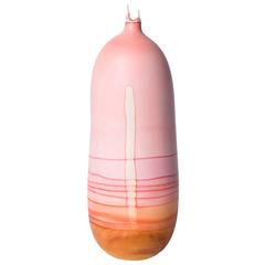 Unique Handmade 21st Century Pink, Peach and Rust Dip-Dyed Tall Oblong Vase