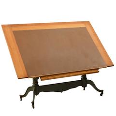 Enormous Cast Iron Drafting Table with Double Pedestal Base, circa 1895