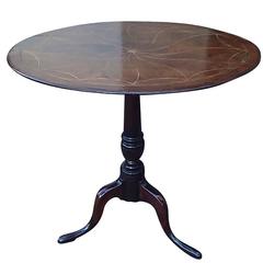 Antique 19th Century Mahogany Oval Georgian Pedestal Side Table with String Inlay