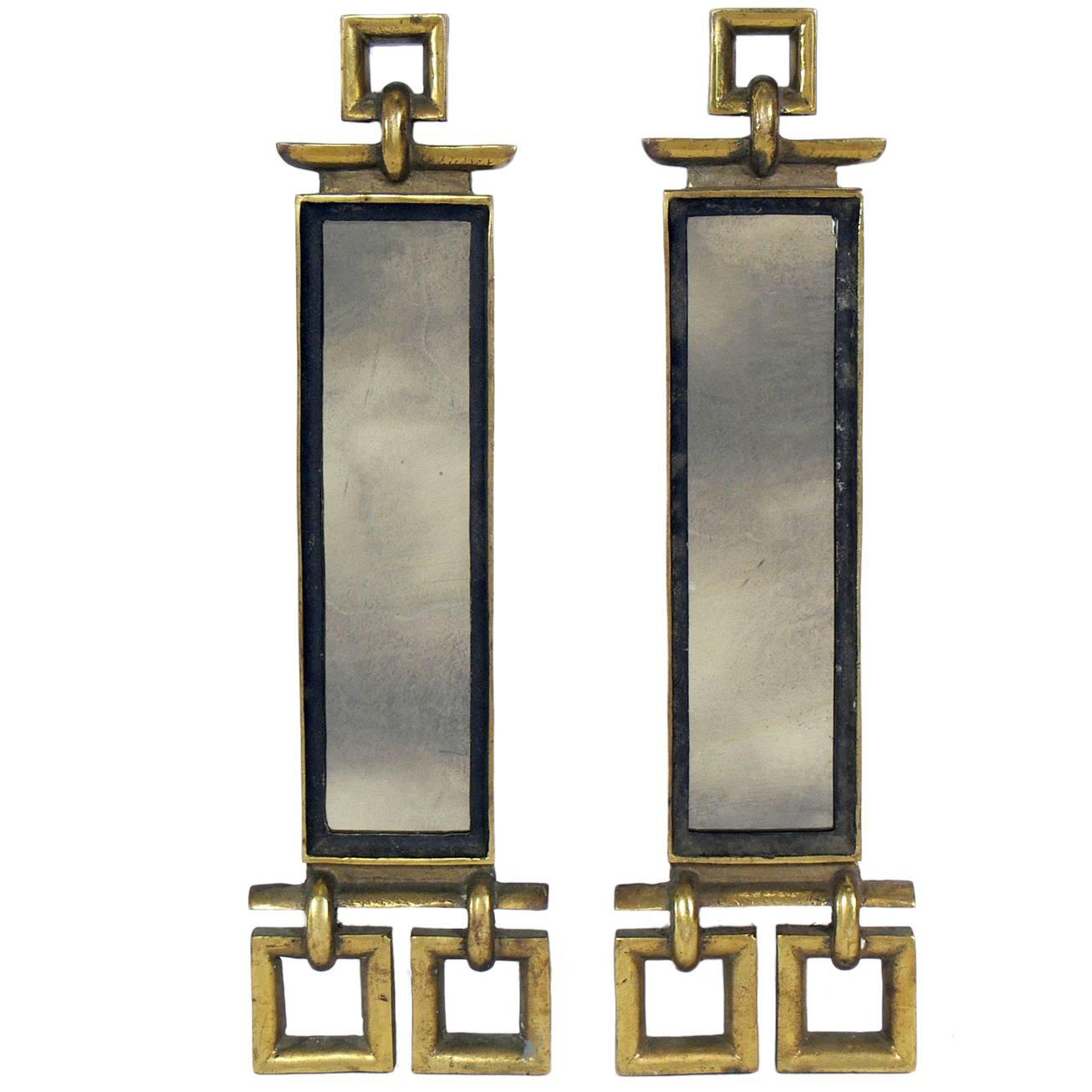 Brass and Antiqued Mirror Andirons