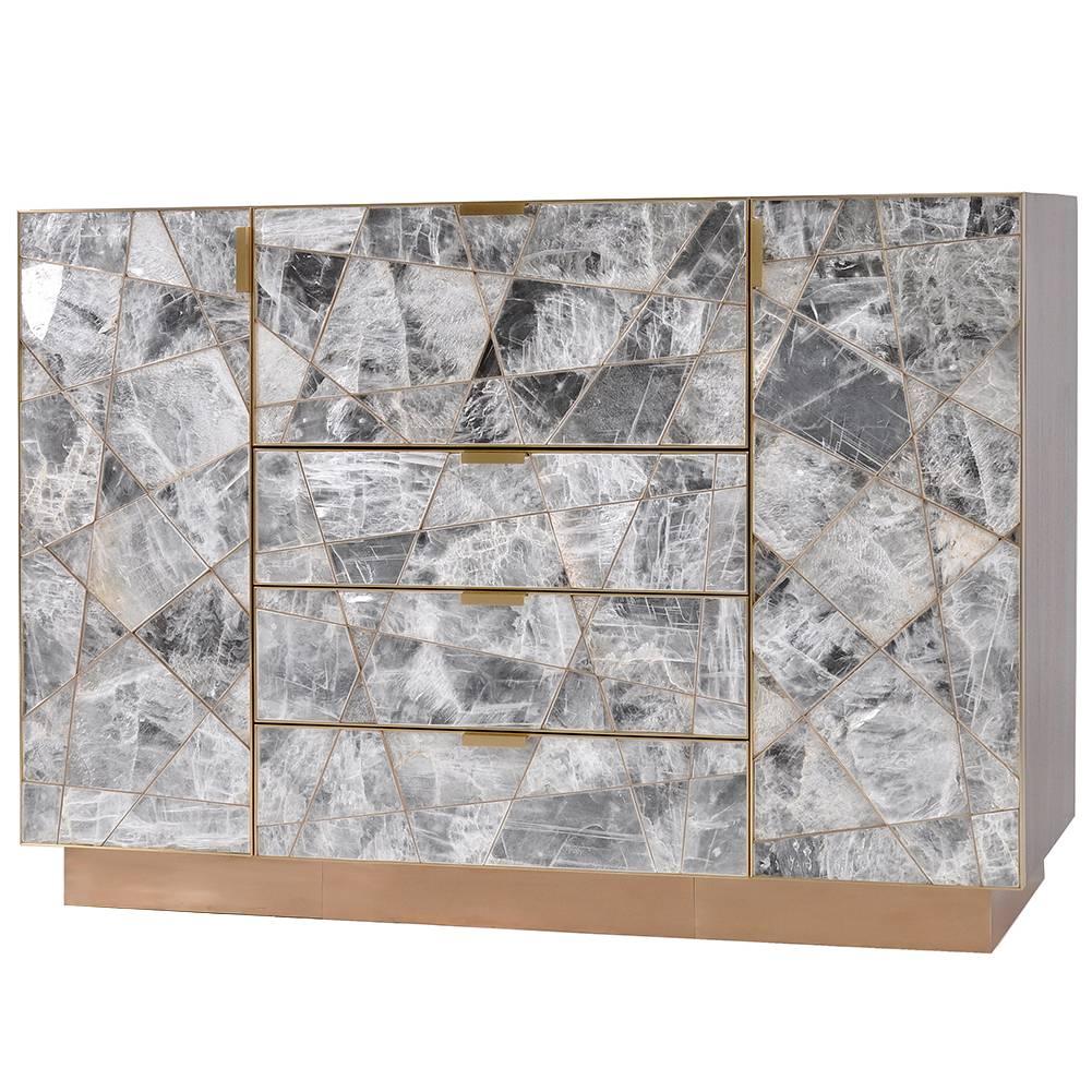 Mosaic Cabinet in Selenite, Bronze and Claro Walnut by Newell Design Studio For Sale