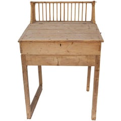 Antique French Turn of the Century Pine Desk with Lift Top, Inner Cubbies and Drawers