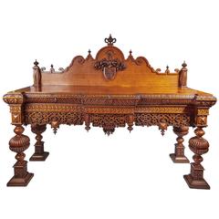 Large Rare 19th Century Carved Oak Serving Table