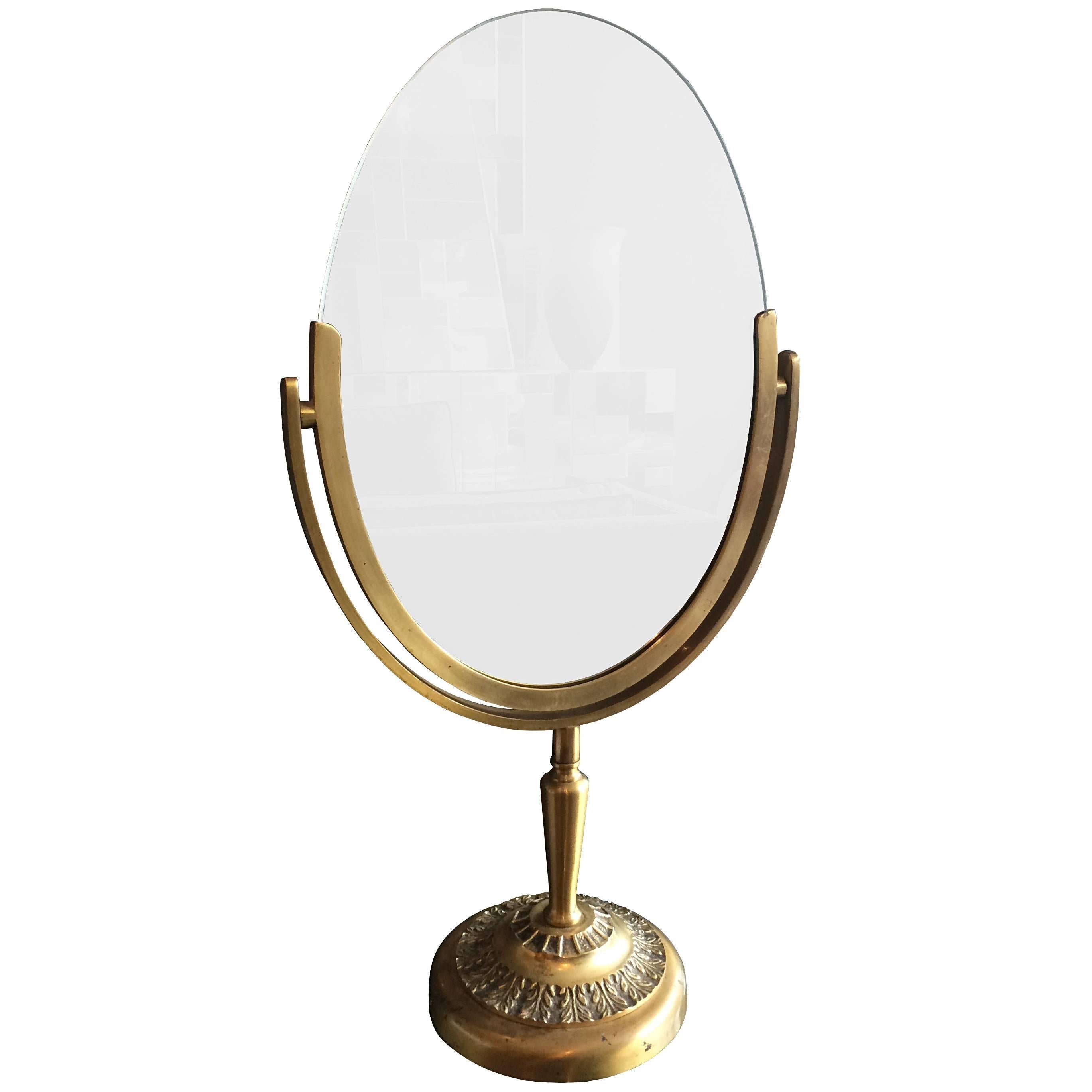 Charles Hollis Jones Vanity or Table Mirror in Antique Brass