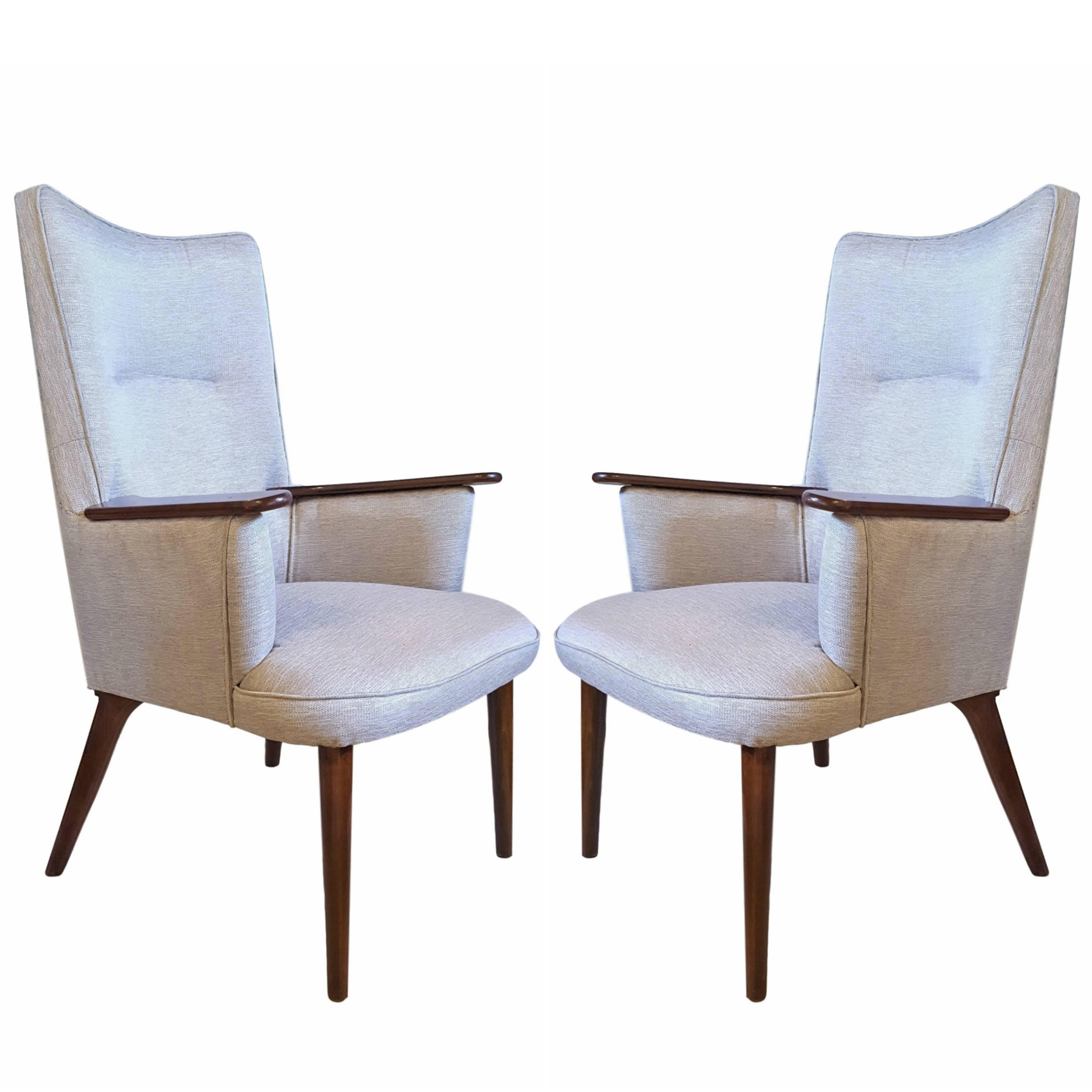 Mid-Century Modern Hansweger Style Armchairs Rosewood Frame Newly Upholstered